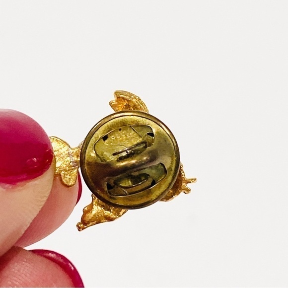 Vintage Miniature Golden Bird Brooch Pin w/ Faux Pearls and Ruby Eye - Picture 3 of 6